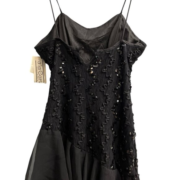 Vintage Ala Carte Y2K Dress 12 Black Sequin Asymmetric Layer Mesh Whimsy Hoco - Picture 5 of 15